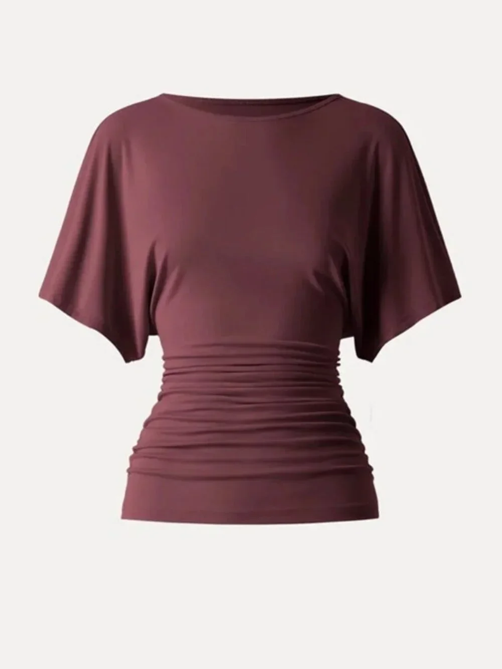 NWT OGL Sandwashed Effortless Boatneck Batwing Sleeve Side Ruched Top Jujube Red